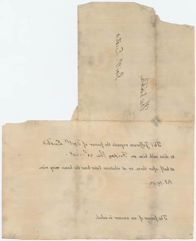 Dinner invitation from Thomas Jefferson to William Eustis, 19 October 1803 Manuscript